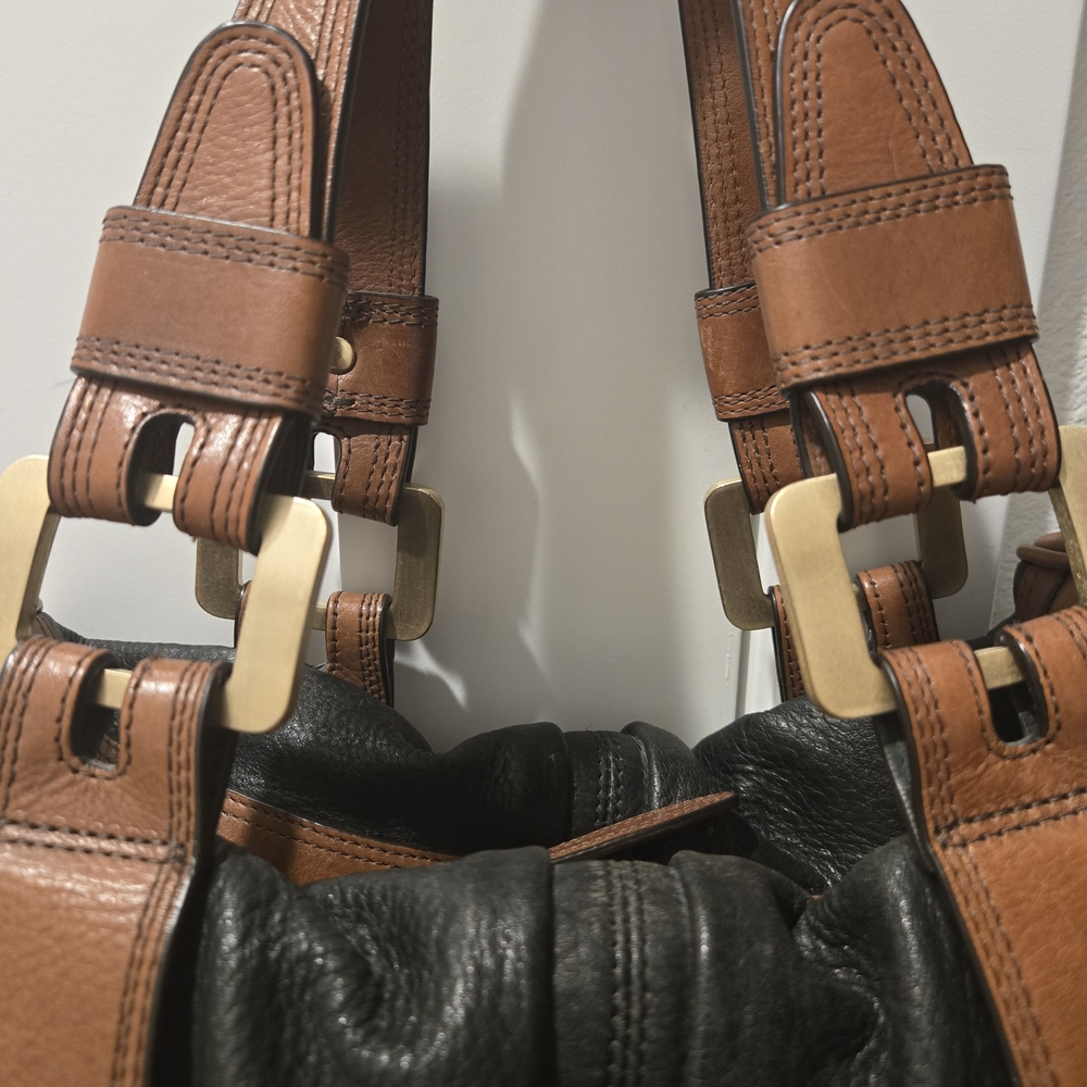 Vintage Michael Kors Harness Black Pebbled Leather Handbag with Gold Accents - Picture 4 of 7